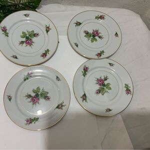 4 Vintage KYOTO 7512 ROSEVERTE 6 1/4” Dessert PLATES Roses CHINA Gold G16